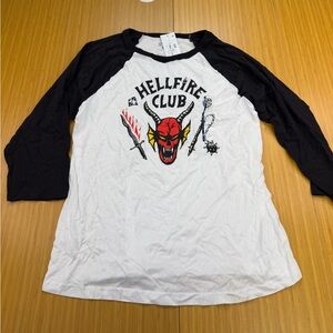 Hellfire Club Shirt Adult Large Netflix Stranger Things 3/4 Sleeve White Black